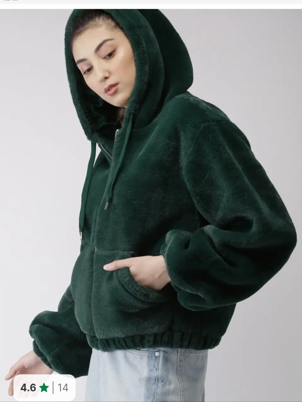 Forever 21 Faux Fur Cropped Bomber Jacket Green Small EUC